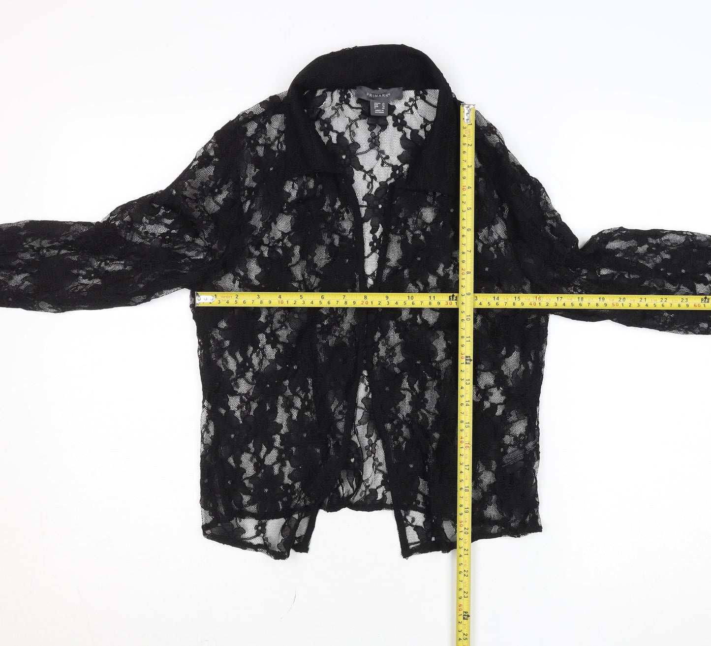 Primark Women's Black Lace Collared Cropped Blouse Size 14