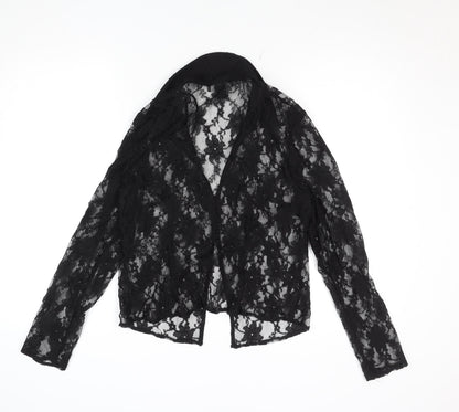 Primark Women's Black Lace Collared Cropped Blouse Size 14