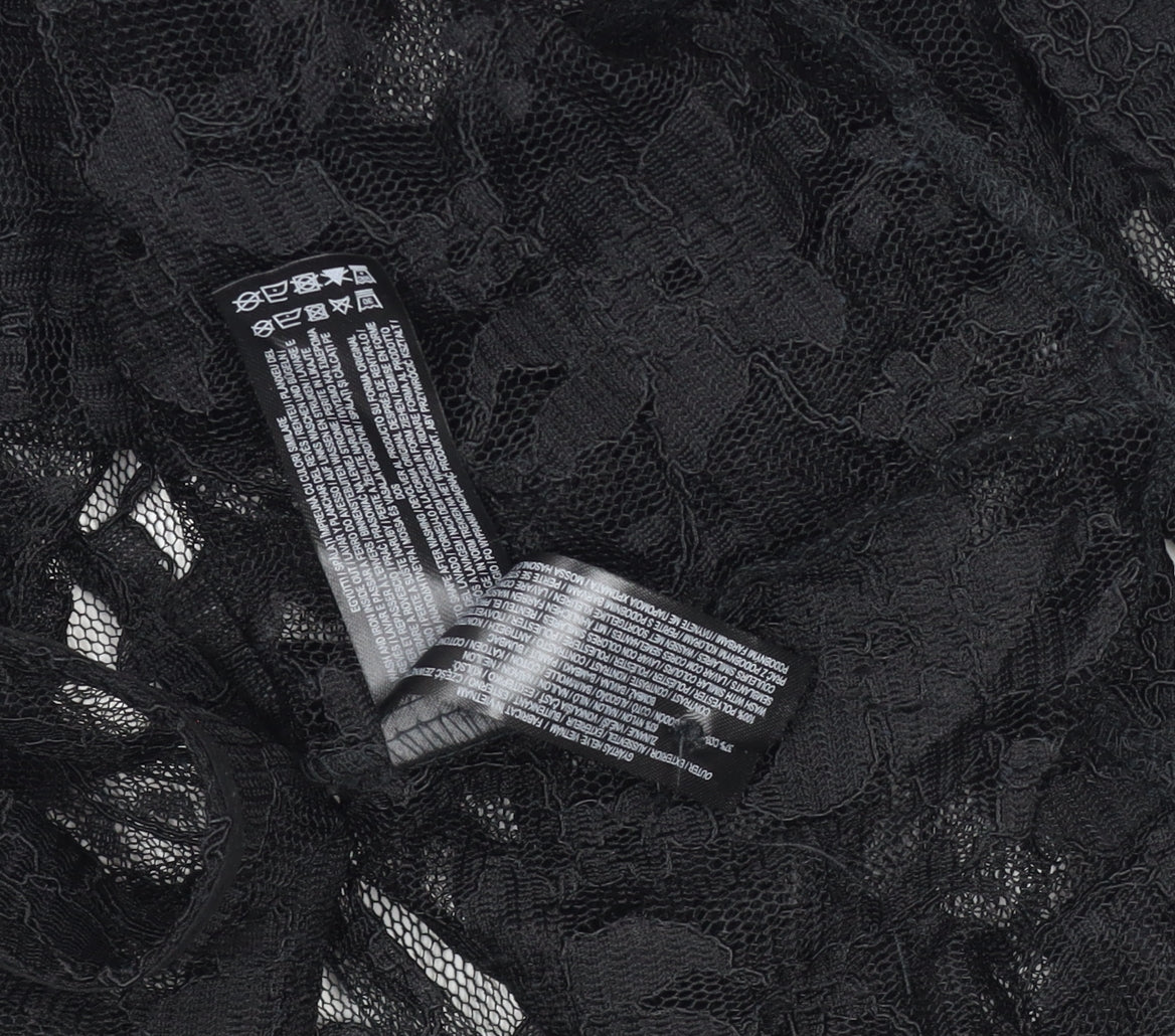 Primark Women's Black Lace Collared Cropped Blouse Size 14