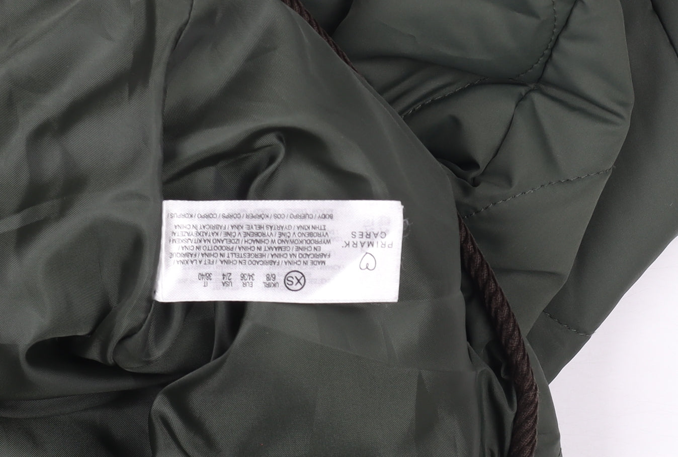 Primark Cares Men's Green Quilted Padded Jacket XS