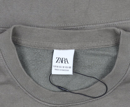 Zara Men’s Brown Cotton Fleece Crew Neck Sweatshirt Size M