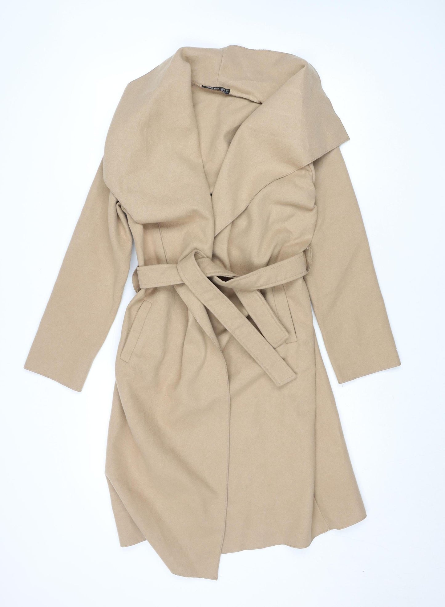 Boohoo Women’s Beige Long Belted Trench Coat Size 8