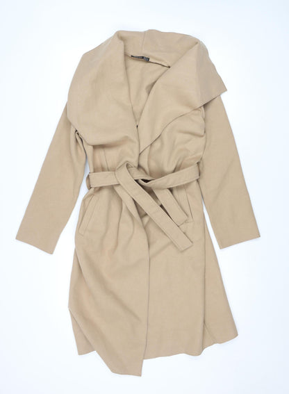 Boohoo Women’s Beige Long Belted Trench Coat Size 8