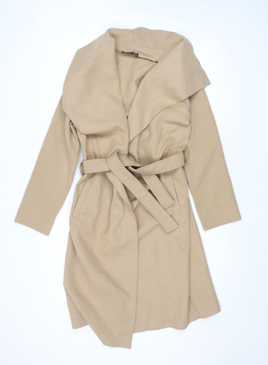 Boohoo Women’s Beige Long Belted Trench Coat Size 8