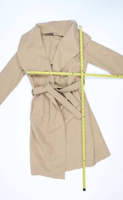 Boohoo Women’s Beige Long Belted Trench Coat Size 8