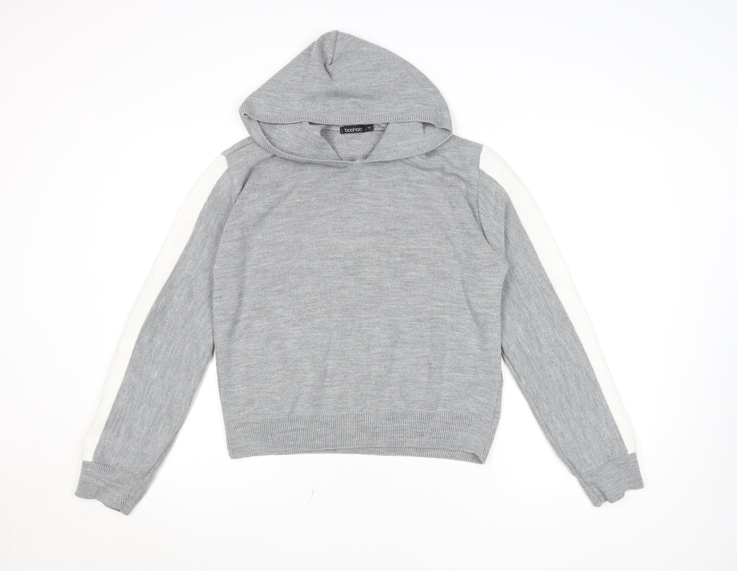 Boohoo Women Grey Knit Hoodie Size 8 Pullover Casual Jumper