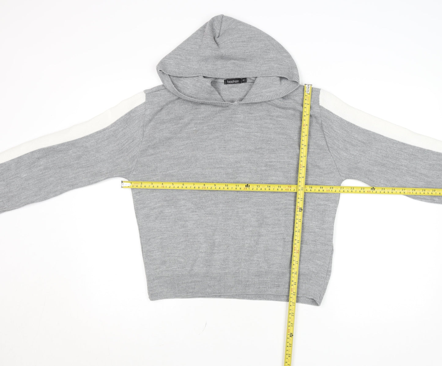 Boohoo Women Grey Knit Hoodie Size 8 Pullover Casual Jumper