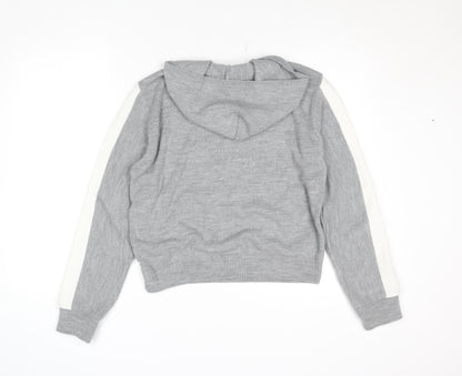 Boohoo Women Grey Knit Hoodie Size 8 Pullover Casual Jumper