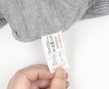 Boohoo Women Grey Knit Hoodie Size 8 Pullover Casual Jumper