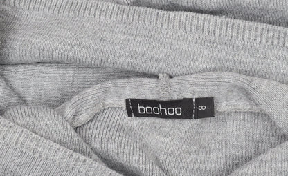 Boohoo Women Grey Knit Hoodie Size 8 Pullover Casual Jumper