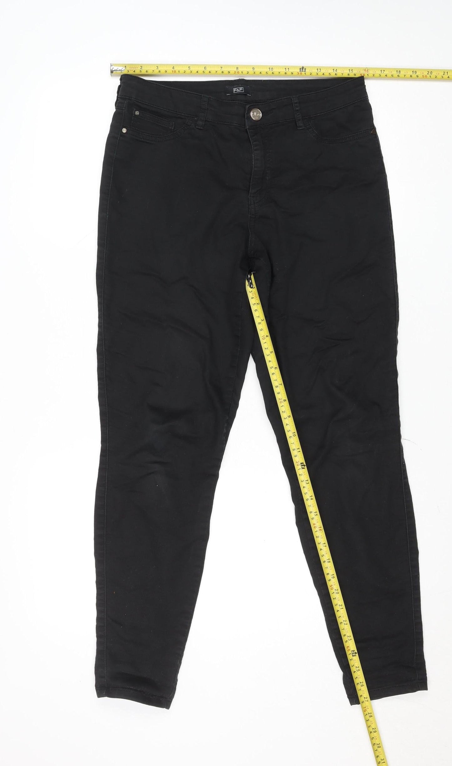 Womens UK Size 12 F&F Slim Fit Jegging Black Trousers