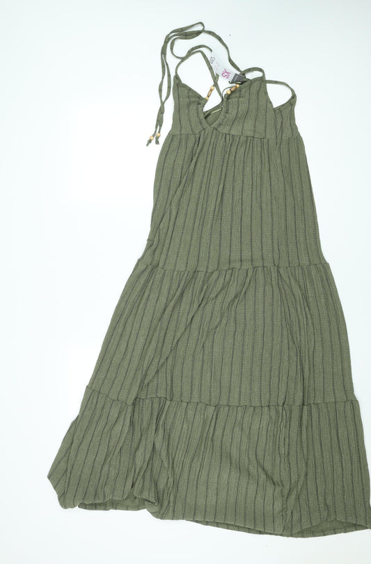 Primark Women Green XS Halter Striped Midi Slip Dress