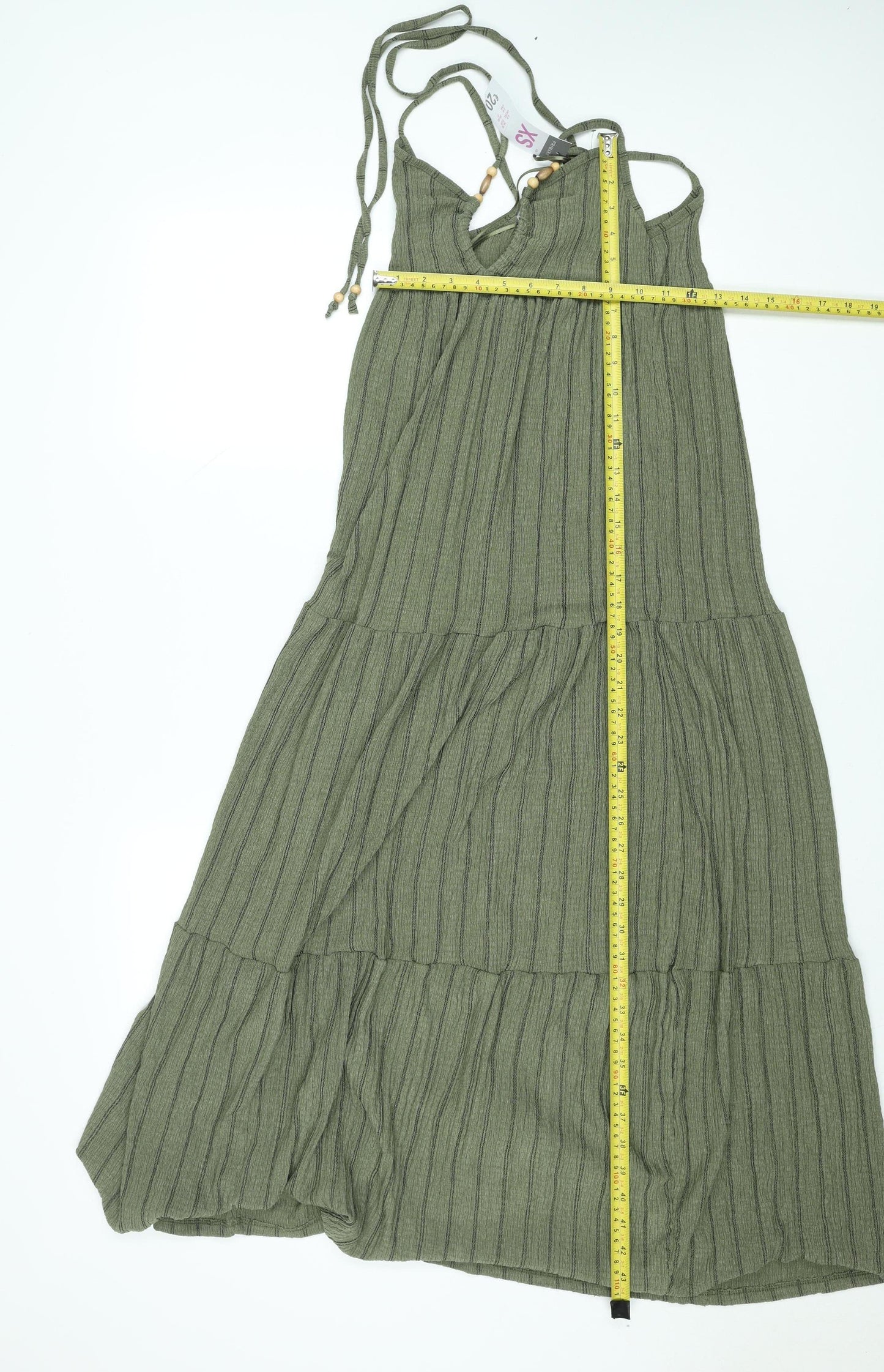 Primark Women Green XS Halter Striped Midi Slip Dress