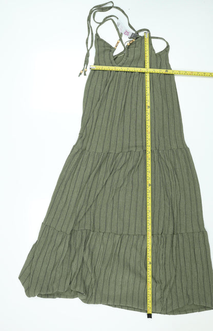 Primark Women Green XS Halter Striped Midi Slip Dress