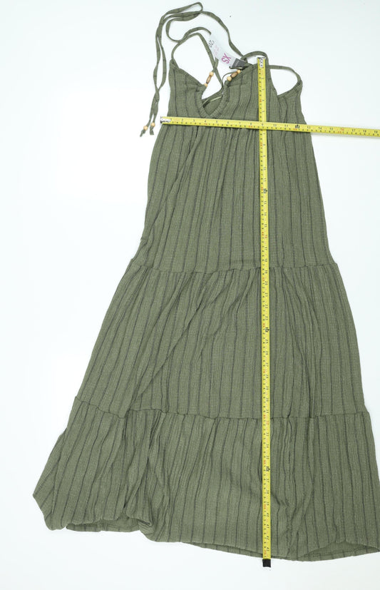 Primark Women Green XS Halter Striped Midi Slip Dress