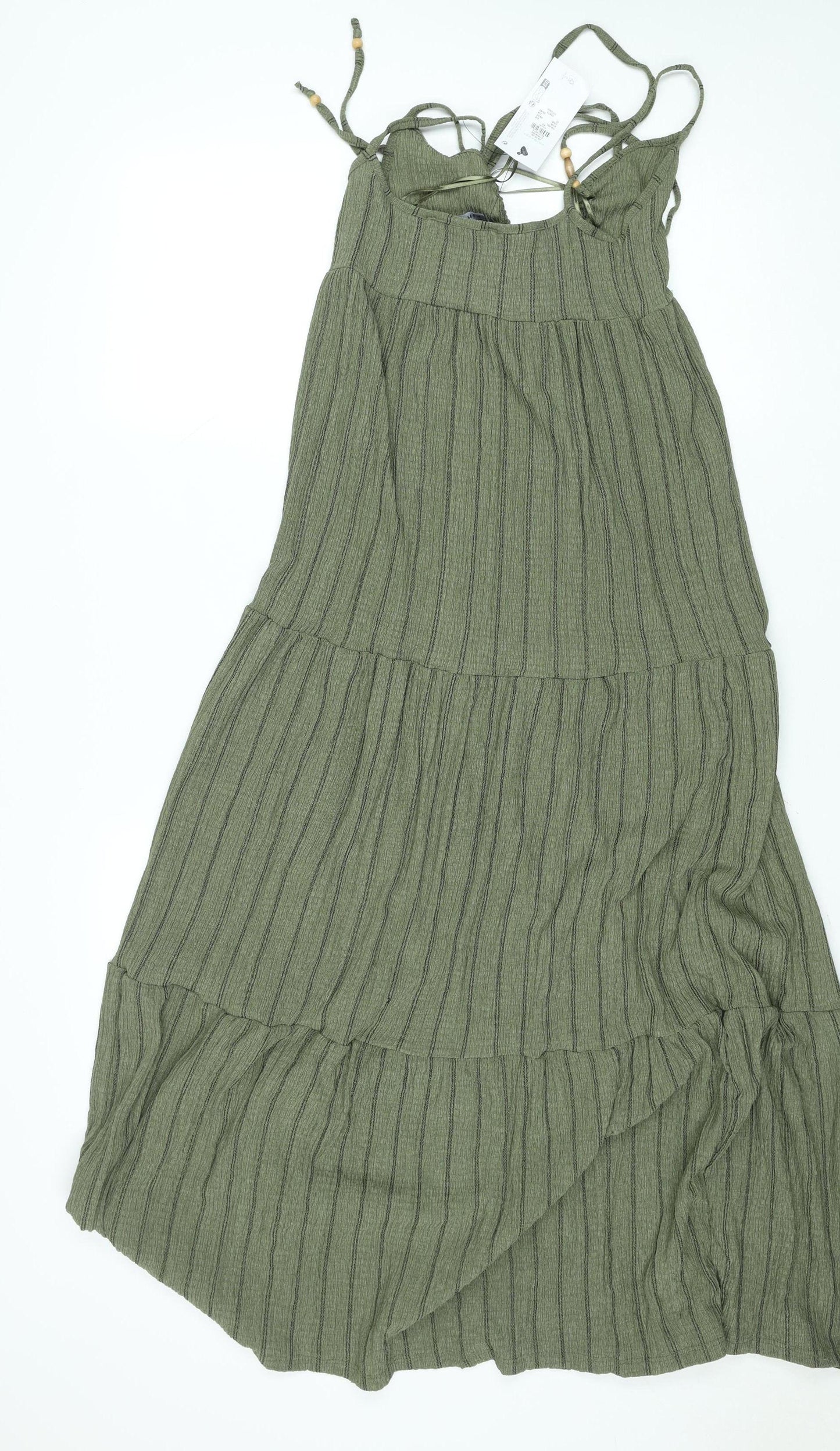 Primark Women Green XS Halter Striped Midi Slip Dress