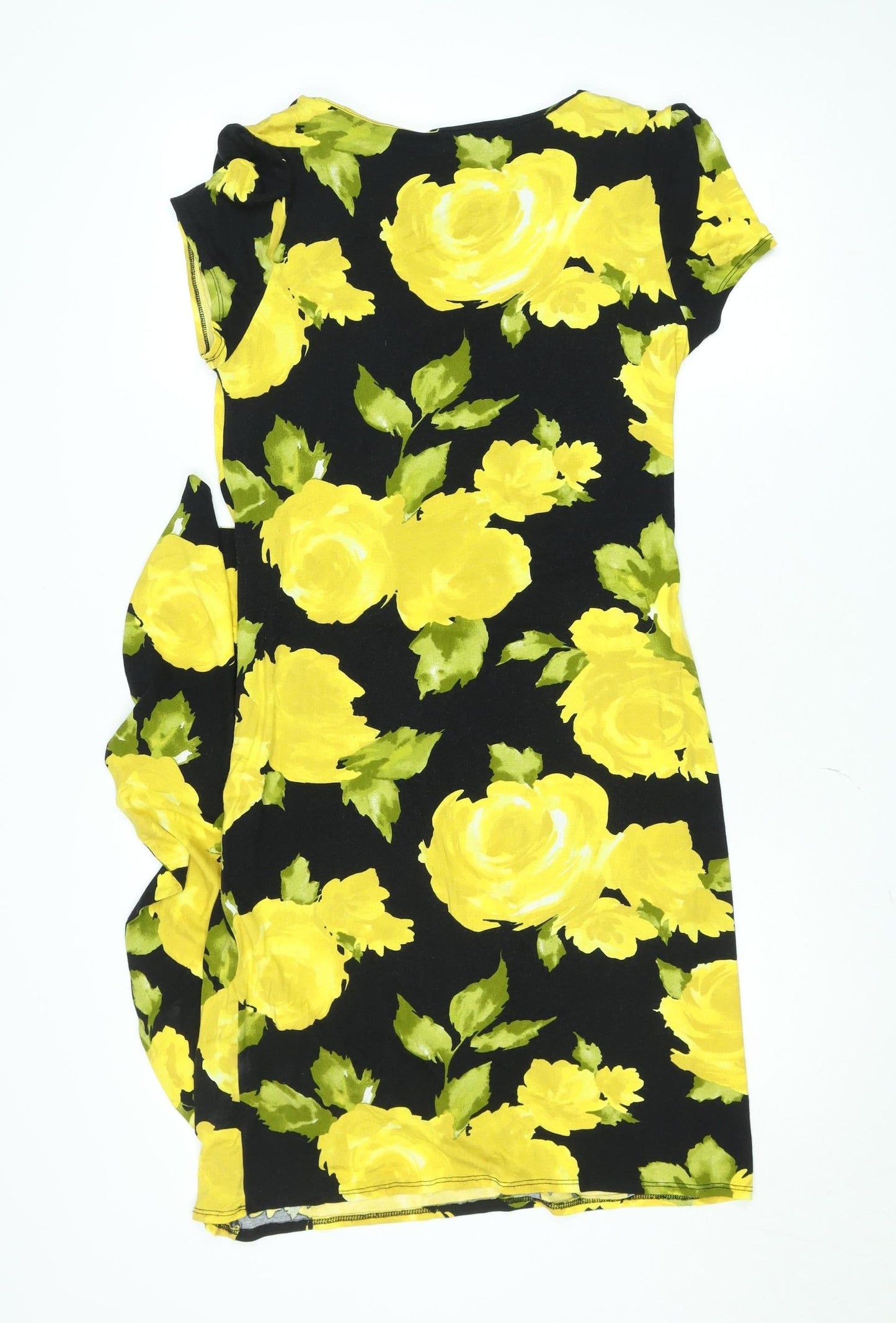 Debenhams Womens Yellow Floral Bodycon Dress Size 14 Short Sleeve