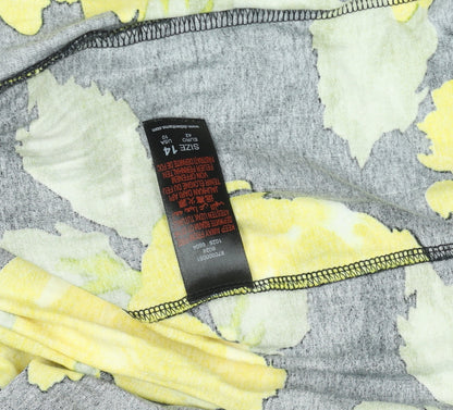 Debenhams Womens Yellow Floral Bodycon Dress Size 14 Short Sleeve