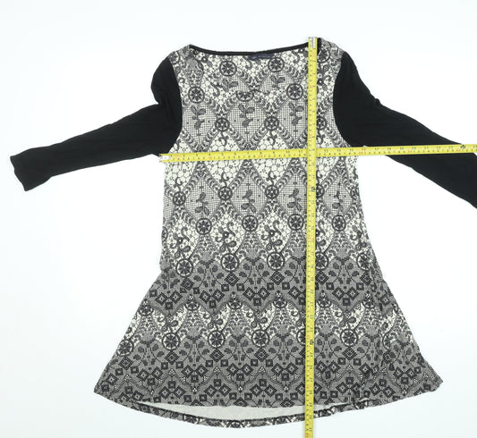 Marks and Spencer Women Black Mix Size 12 A-Line Long Sleeve Dress