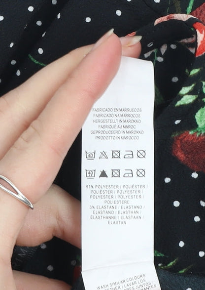 Primark Women's Black Floral Wrap Blouse Size 12 3/4 Sleeve