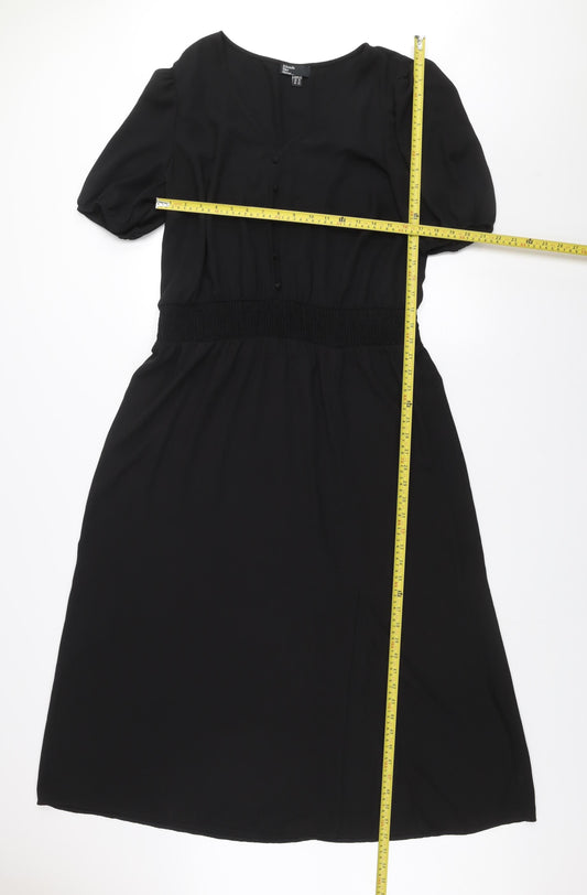 Friends Like These Women Black Size 18 A-Line V-Neck Short Sleeve Dress