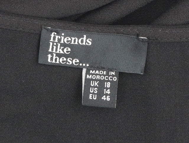 Friends Like These Women Black Size 18 A-Line V-Neck Short Sleeve Dress