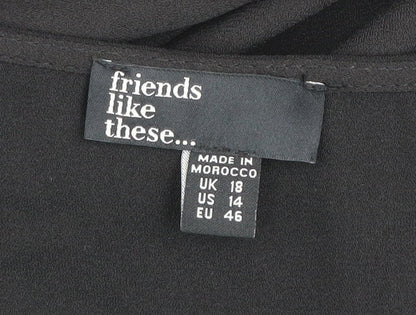Friends Like These Women Black Size 18 A-Line V-Neck Short Sleeve Dress