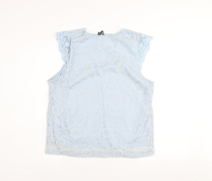 Pieces Women Blue Lace V-Neck Sleeveless Blouse Size 16
