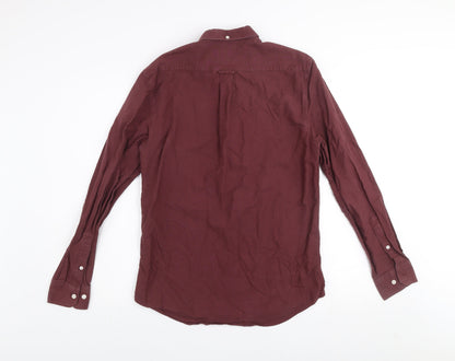 Farah Men's Burgundy Slim Fit Button-Up Cotton Long Sleeve Shirt M
