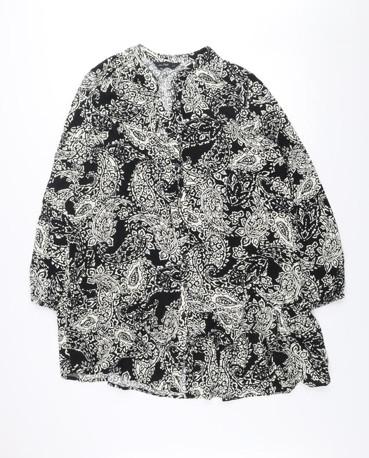 F&F Women’s Black Paisley Shift Dress Size 16 Viscose Long Sleeve
