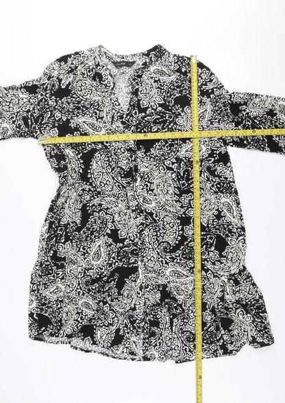 F&F Women’s Black Paisley Shift Dress Size 16 Viscose Long Sleeve