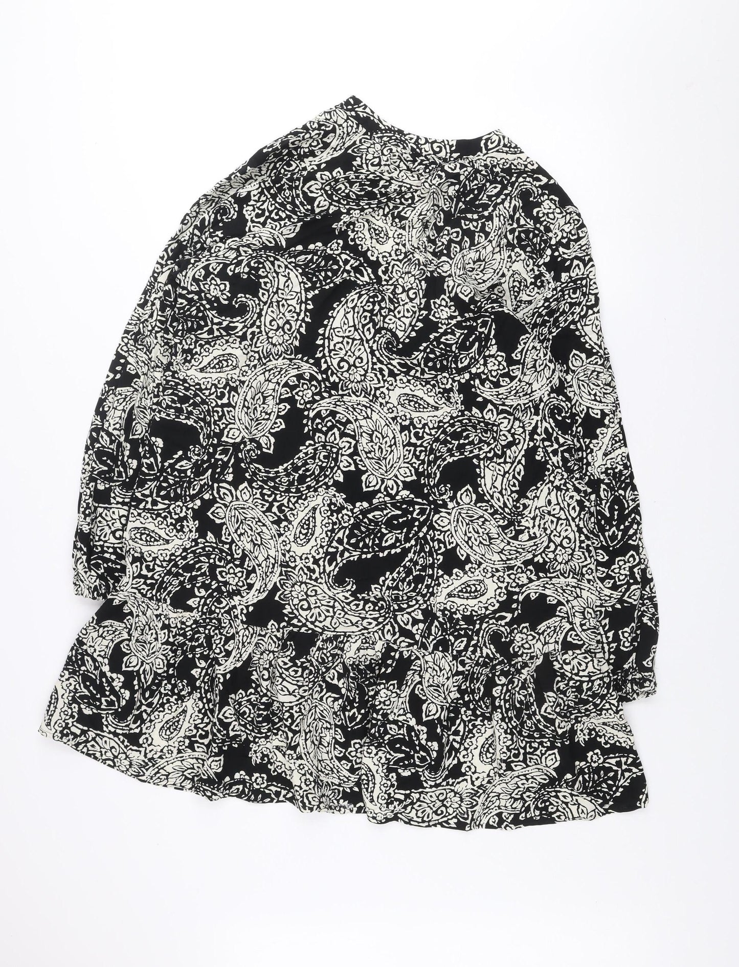 F&F Women’s Black Paisley Shift Dress Size 16 Viscose Long Sleeve