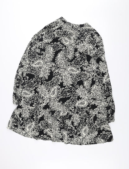 F&F Women’s Black Paisley Shift Dress Size 16 Viscose Long Sleeve