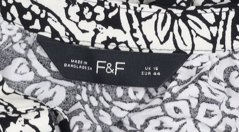 F&F Women’s Black Paisley Shift Dress Size 16 Viscose Long Sleeve