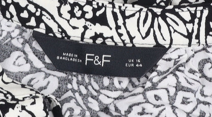 F&F Women’s Black Paisley Shift Dress Size 16 Viscose Long Sleeve