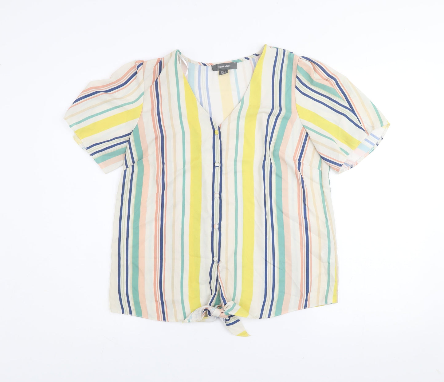 Primark Womens Multicoloured Striped V-Neck Blouse Size 10