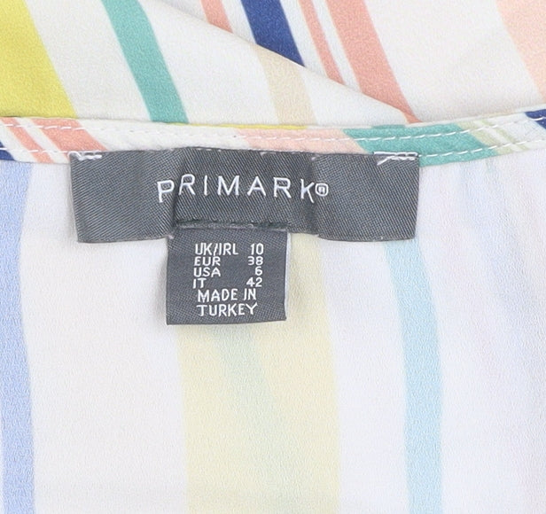 Primark Womens Multicoloured Striped V-Neck Blouse Size 10