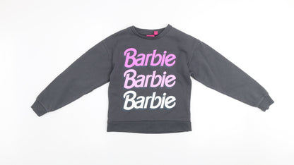 Barbie Girls Black Cotton Blend Pullover Sweatshirt 8-9 Years Graphic Print