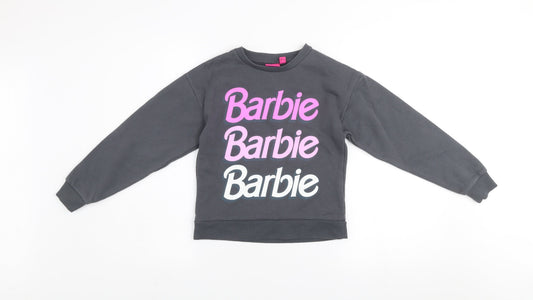 Barbie Girls Black Cotton Blend Pullover Sweatshirt 8-9 Years Graphic Print