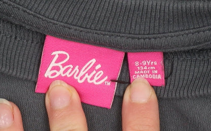 Barbie Girls Black Cotton Blend Pullover Sweatshirt 8-9 Years Graphic Print