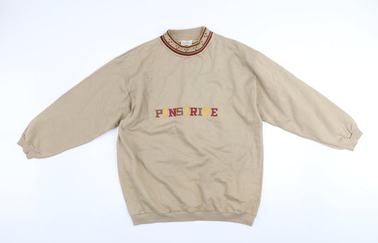 Mens UK Size One Size Pinstripe Beige Pullover Sweatshirt