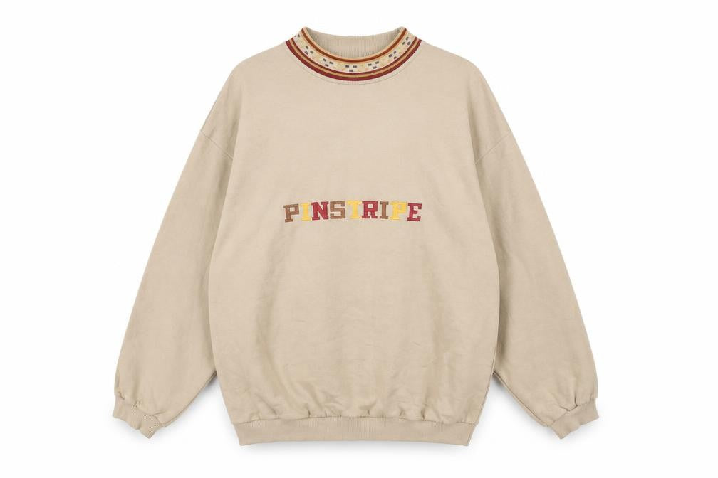 Mens UK Size One Size Pinstripe Beige Pullover Sweatshirt