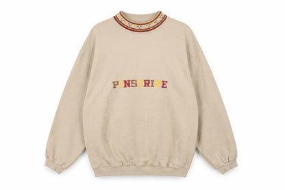 Mens UK Size One Size Pinstripe Beige Pullover Sweatshirt
