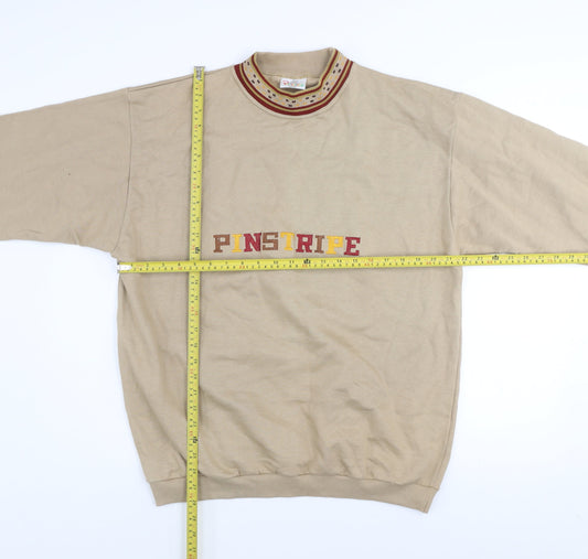 Mens UK Size One Size Pinstripe Beige Pullover Sweatshirt