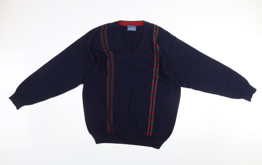 Summerland Men’s Navy Blue Wool Blend V-Neck Pullover Jumper Size L