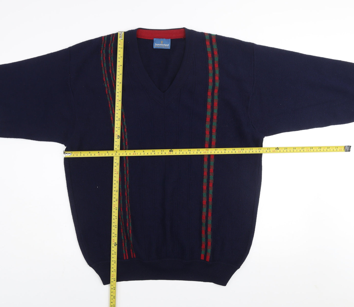 Summerland Men’s Navy Blue Wool Blend V-Neck Pullover Jumper Size L