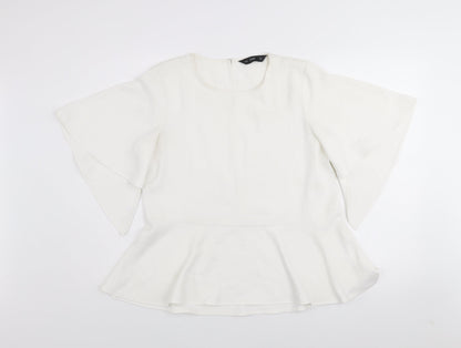 F&F Women’s White Flared Sleeve Peplum Blouse Size 12