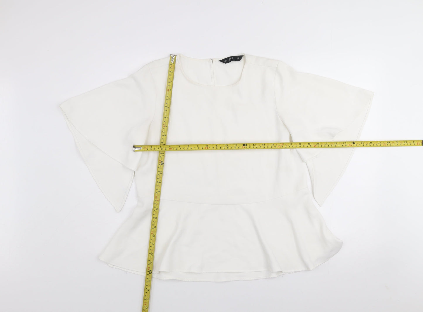 F&F Women’s White Flared Sleeve Peplum Blouse Size 12