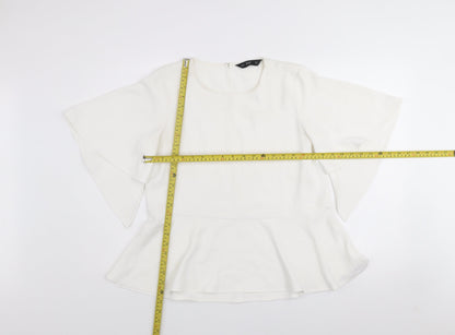 F&F Women’s White Flared Sleeve Peplum Blouse Size 12
