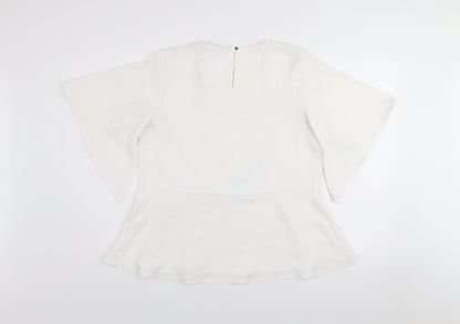 F&F Women’s White Flared Sleeve Peplum Blouse Size 12